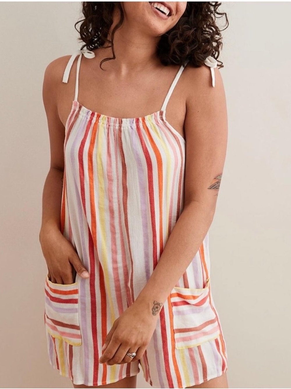 aerie Pastel Multi-Stripe Tie Romper